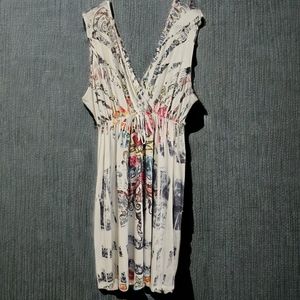 Daniel Benjamin Plunging V & Wrap Front Multicolored Print Dress